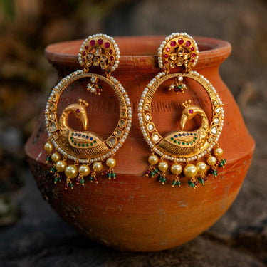 Gold Peacock Chandbali Earrings Zayn Luxury Jewellery